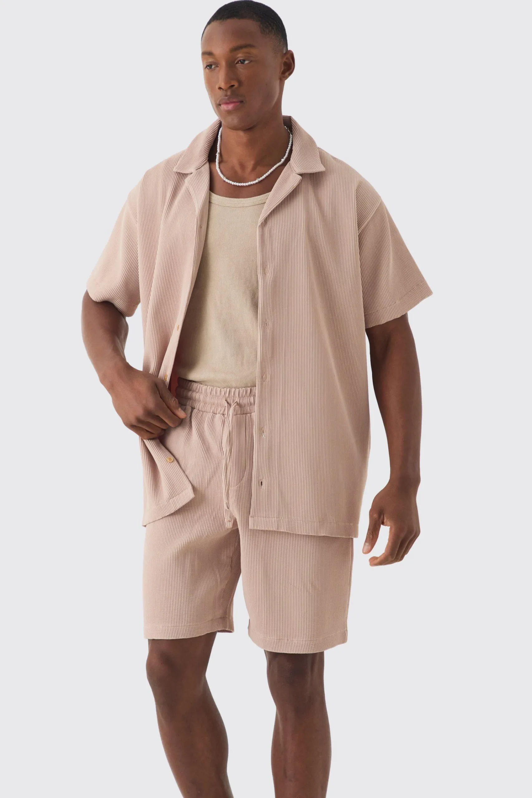 boohooMAN Oversized Short Sleeve Pleated Shirt And Short | UK| Sets & Co-Ords