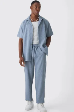 boohooMAN Oversized Short Sleeve Pleated Shirt & Straight Trouser Set | UK| Sets & Co-Ords