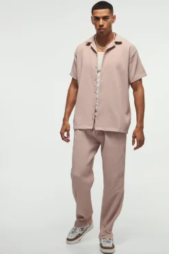 boohooMAN Oversized Short Sleeve Pleated Shirt & Straight Trouser Set | UK| Sets & Co-Ords|Tracksuits