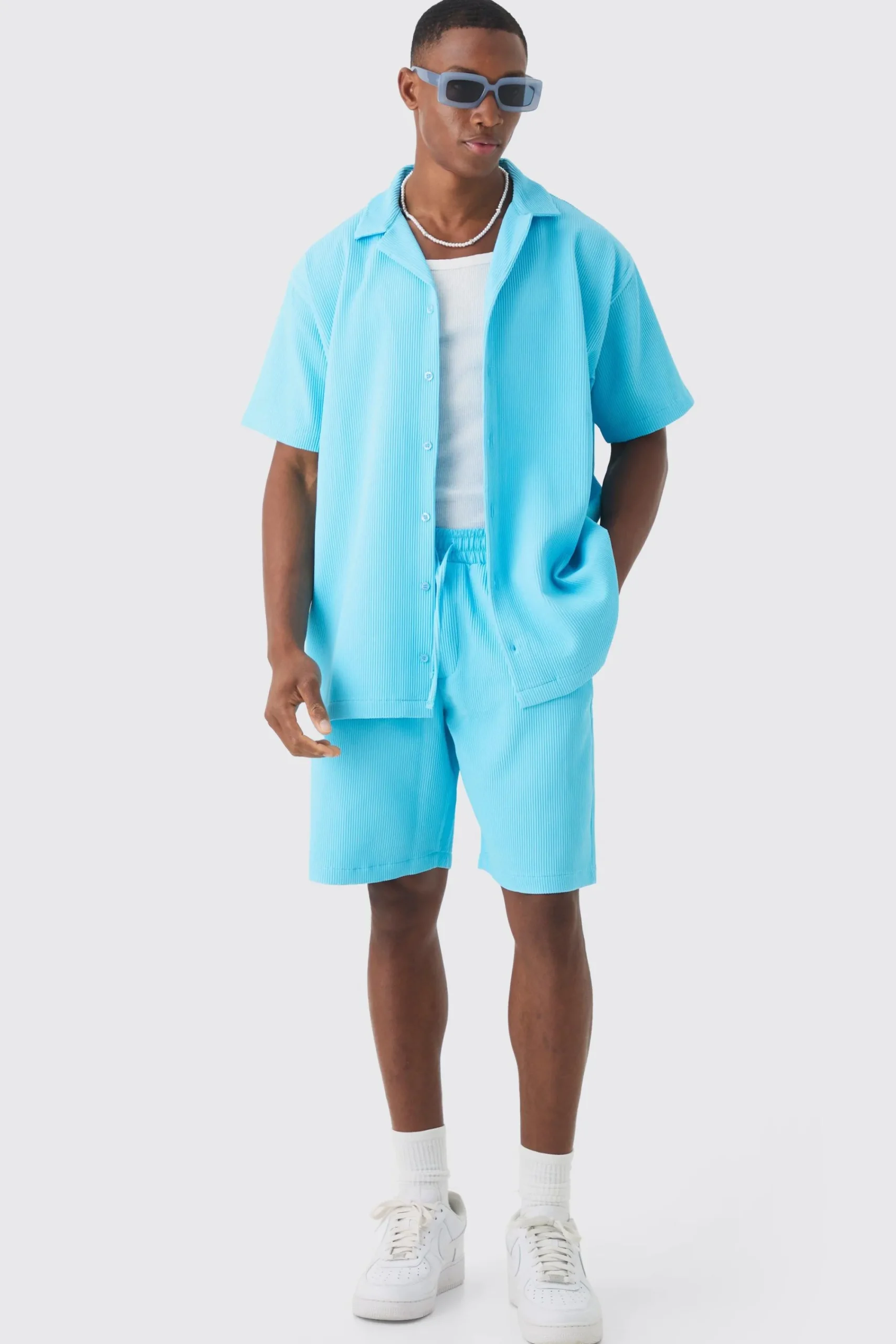boohooMAN Oversized Short Sleeve Pleated Shirt And Short Set | UK| Sets & Co-Ords