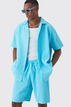 boohooMAN Oversized Short Sleeve Pleated Shirt And Short Set | UK| Sets & Co-Ords