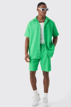 boohooMAN Oversized Short Sleeve Pleated Shirt And Short Set | UK| Sets & Co-Ords
