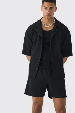 boohooMAN Oversized Short Sleeve Pleated Shirt And Short | UK| Sets & Co-Ords|Tracksuits