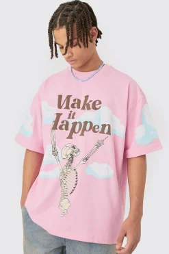 Oversized Skeleton Make It Happen Graphic T-shirt | UK^boohooMAN Clearance