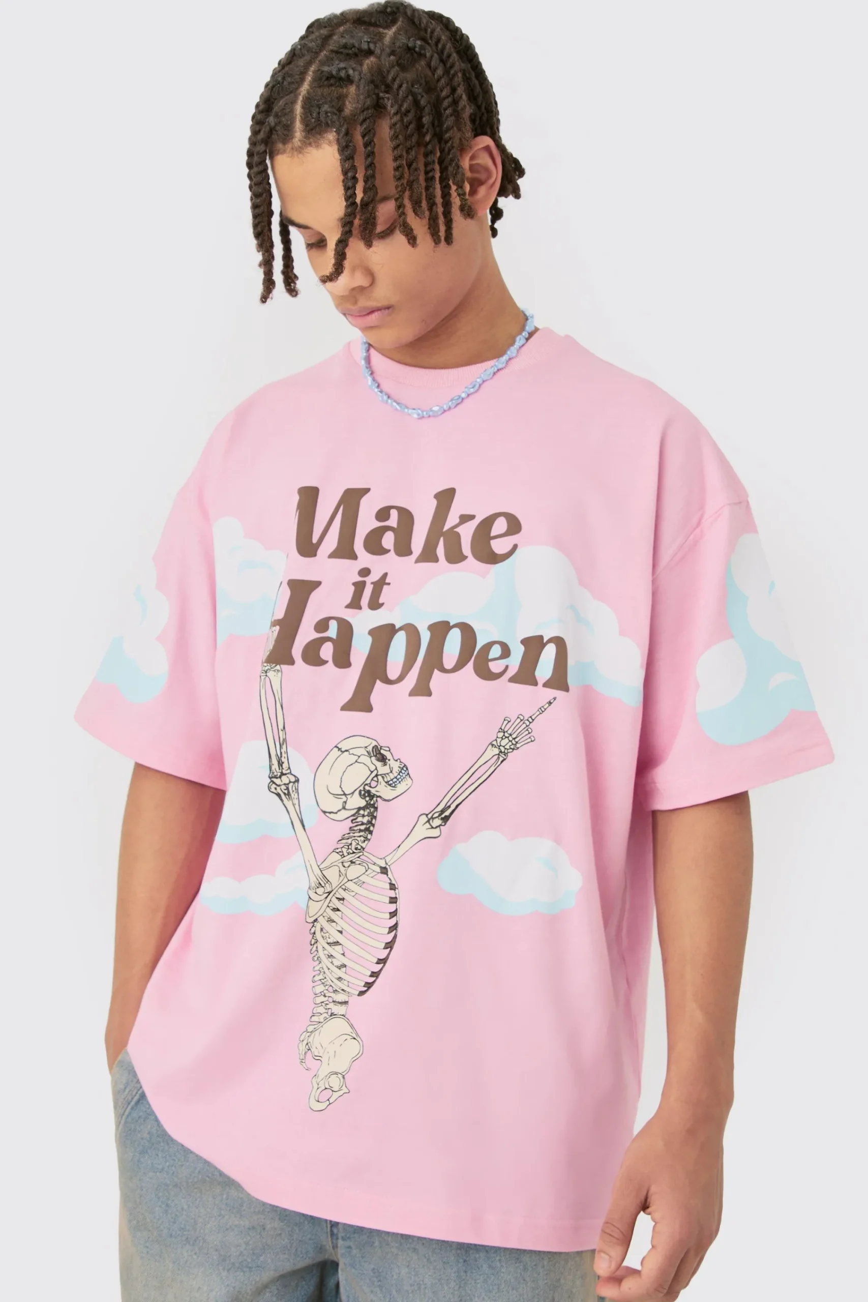 Oversized Skeleton Make It Happen Graphic T-shirt | UK^boohooMAN Clearance