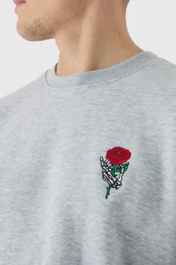 boohooMAN Oversized Skeleton Rose Embroidery Sweatshirt | UK| Hoodies & Sweatshirts