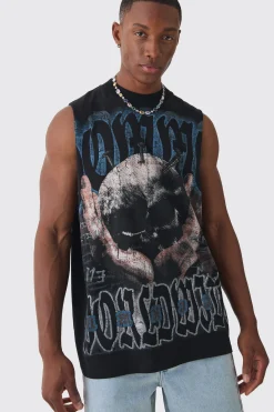 Oversized Skull Large Scale Print Tank | UK^boohooMAN Online