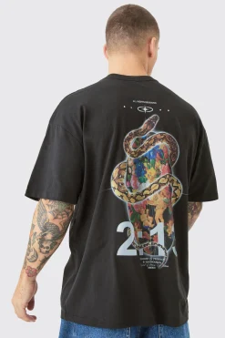 Oversized Snake Renaissance Back Print T-shirt | UK^boohooMAN Hot