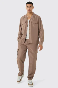boohooMAN Oversized Soft Twill Cargo Shirt & Trouser Set | UK| Sets & Co-Ords|Tracksuits