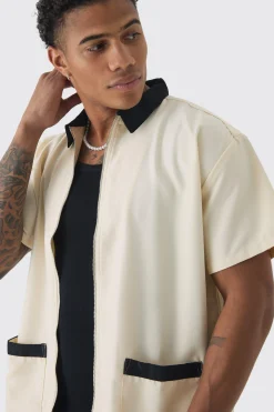 boohooMAN Oversized Soft Twill Contrast Pocket Bowling Shirt | UK| Shirts