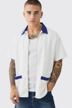boohooMAN Oversized Soft Twill Contrast Pocket Bowling Shirt | UK| Shirts