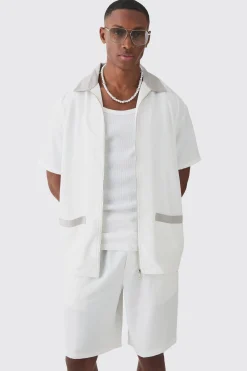 boohooMAN Oversized Soft Twill Contrast Pocket Shirt & Short Set | UK| Sets & Co-Ords