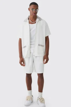 boohooMAN Oversized Soft Twill Contrast Pocket Shirt & Short Set | UK| Sets & Co-Ords