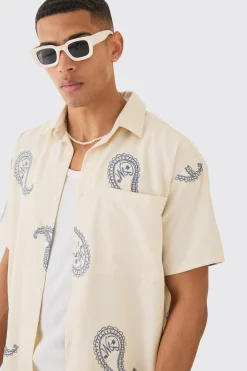 boohooMAN Oversized Soft Twill Paisley Embroidered Shirt | UK| Shirts