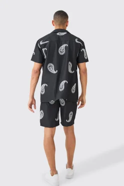 boohooMAN Oversized Soft Twill Paisley Embroidered Shirt And Short | UK| Sets & Co-Ords