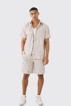 boohooMAN Oversized Soft Twill Paisley Embroidered Shirt And Short | UK| Sets & Co-Ords
