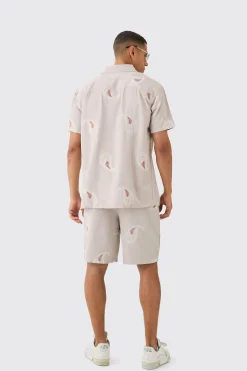 boohooMAN Oversized Soft Twill Paisley Embroidered Shirt And Short | UK| Sets & Co-Ords