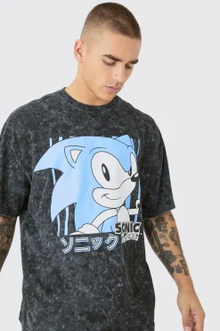 Oversized Sonic Anime Snow Wash License T-shirt | UK^boohooMAN Sale