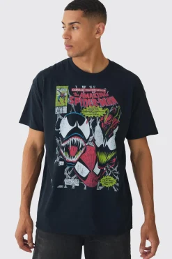 Oversized Spiderman Venom Marvel License Print T-Shirt | UK^boohooMAN Clearance