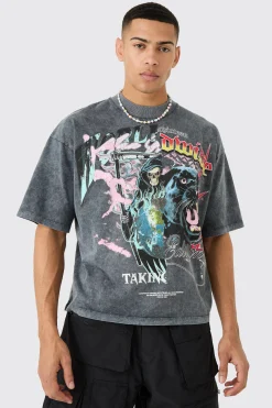 Oversized Spliced Boxy Graphic Heavyweight Wash T-shirt | UK^boohooMAN New