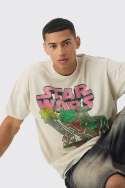 Oversized Star Wars Boba Fett Wash License Print T-shirt | UK^boohooMAN Online