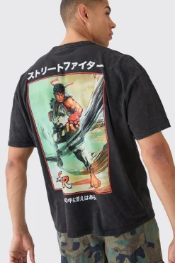 Oversized Street Fighter Anime Wash License T-shirt | UK^boohooMAN New