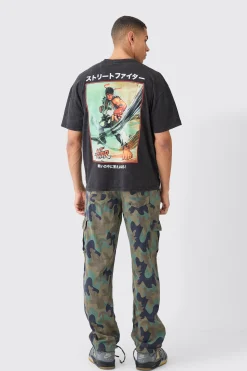 Oversized Street Fighter Anime Wash License T-shirt | UK^boohooMAN New