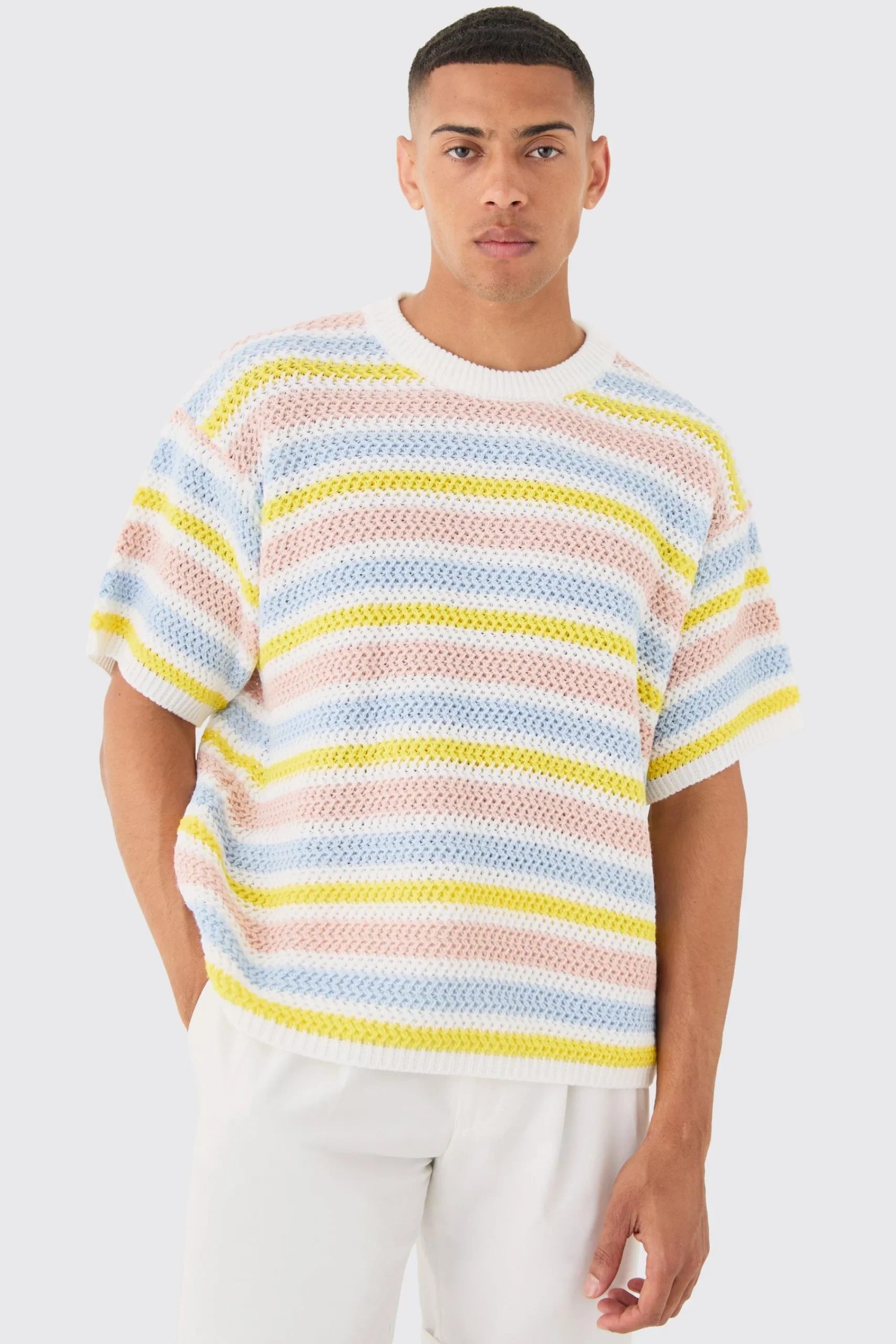 Oversized Stripe Knitted T-shirt In | UK^boohooMAN Clearance