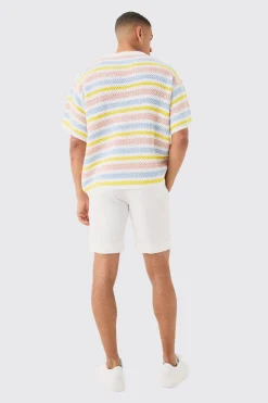 Oversized Stripe Knitted T-shirt In | UK^boohooMAN Clearance