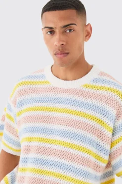 Oversized Stripe Knitted T-shirt In | UK^boohooMAN Clearance