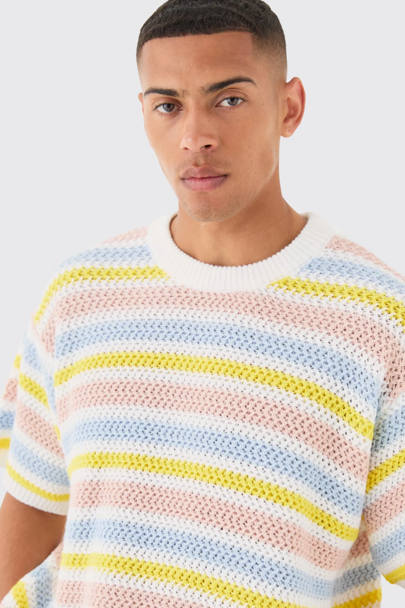 Oversized Stripe Knitted T-shirt In | UK^boohooMAN Clearance