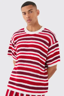 Oversized Stripe Knitted T-shirt In | UK^boohooMAN