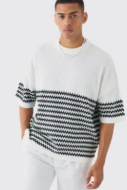 Oversized Stripe Knitted T-shirt | UK^boohooMAN Outlet