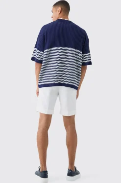 Oversized Stripe Knitted T-shirt | UK^boohooMAN Online