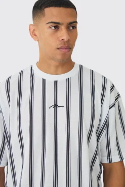 Oversized Stripe Man Signature T-shirt | UK^boohooMAN Hot