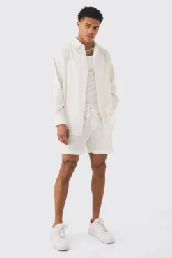 boohooMAN Oversized Stripe Seer Sucker Shirt & Short Set In | UK| Sets & Co-Ords