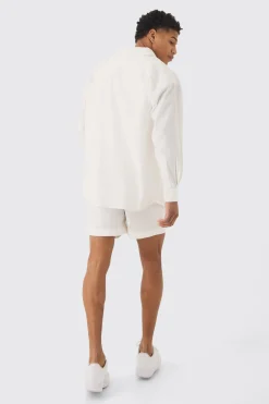 boohooMAN Oversized Stripe Seer Sucker Shirt & Short Set In | UK| Sets & Co-Ords