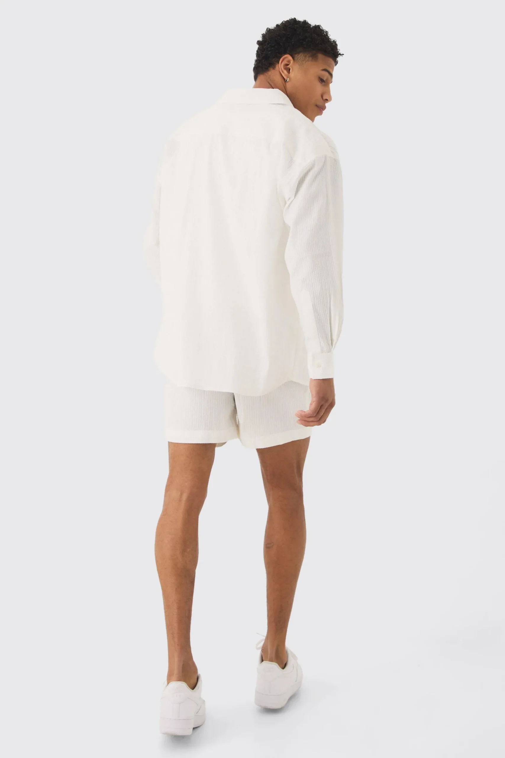 boohooMAN Oversized Stripe Seer Sucker Shirt & Short Set In | UK| Sets & Co-Ords