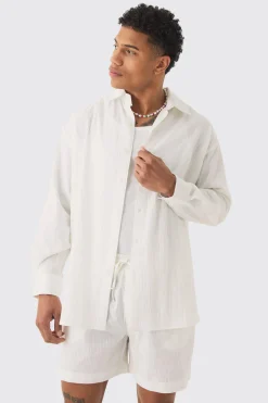 boohooMAN Oversized Stripe Seer Sucker Shirt & Short Set In | UK| Sets & Co-Ords