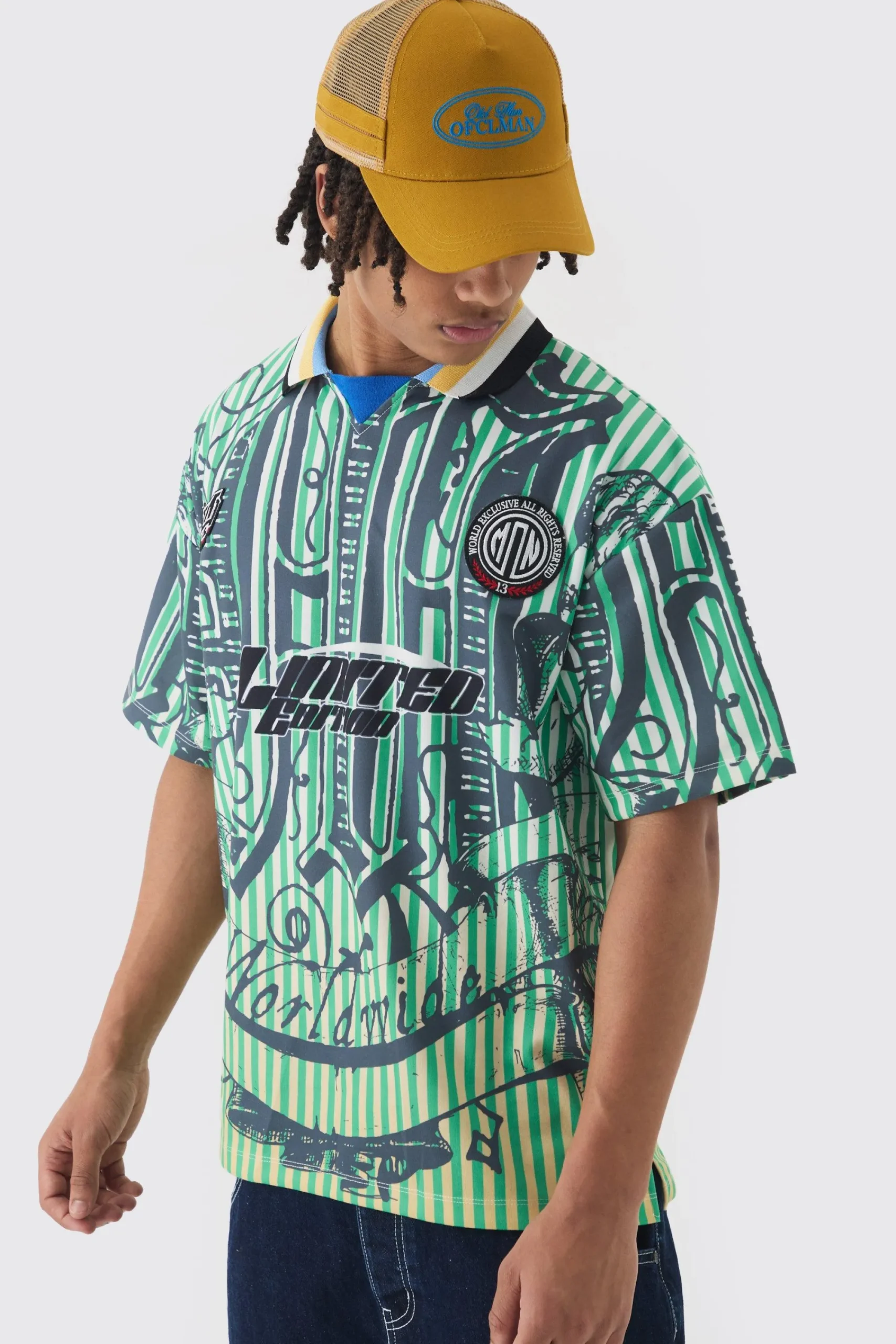 Oversized Striped Applique Football T-shirt | UK^boohooMAN New