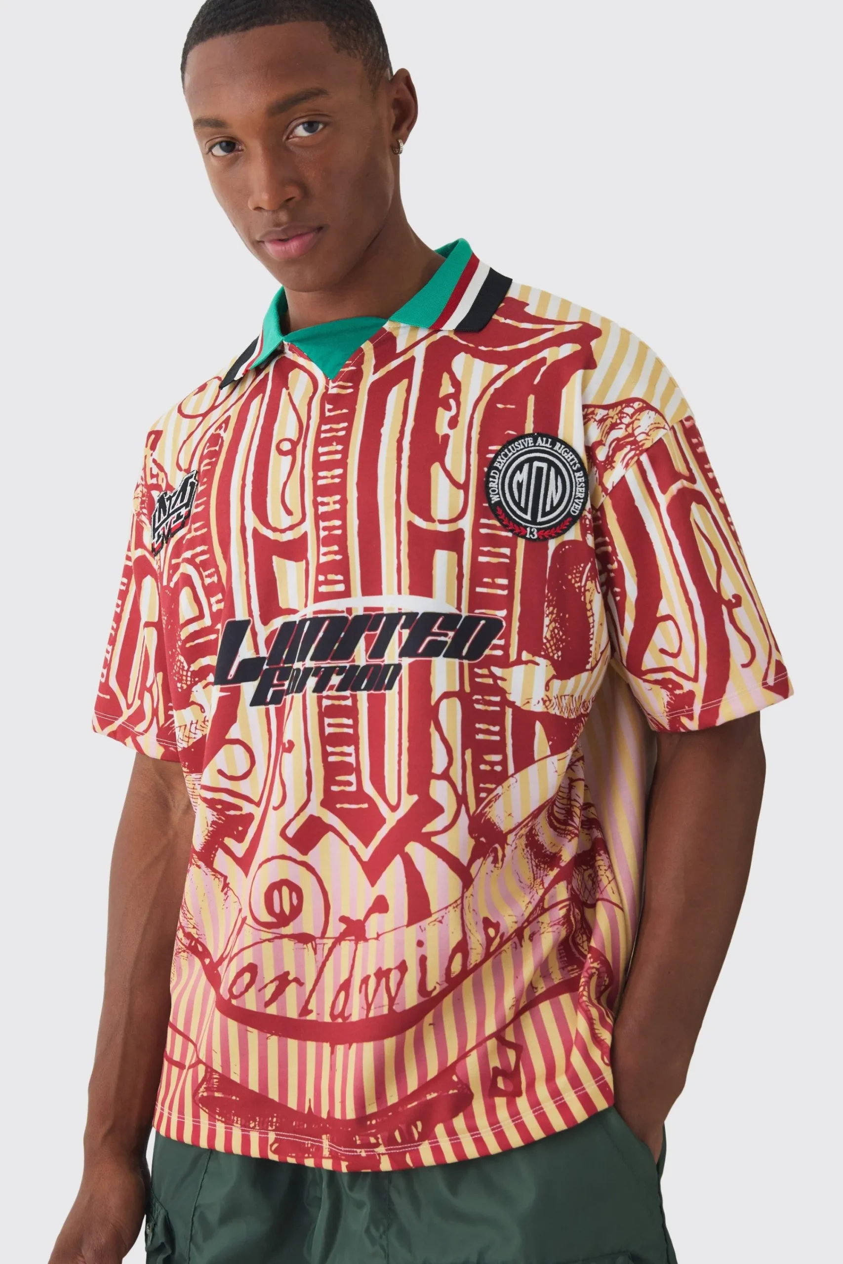 Oversized Striped Applique Football T-shirt | UK^boohooMAN Sale