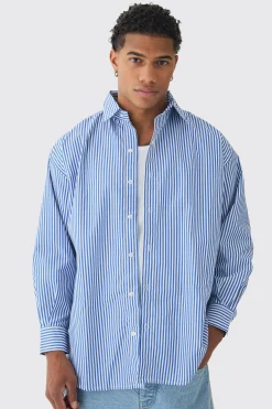 Oversized Striped Long Sleeve Shirt In | UK^boohooMAN Discount