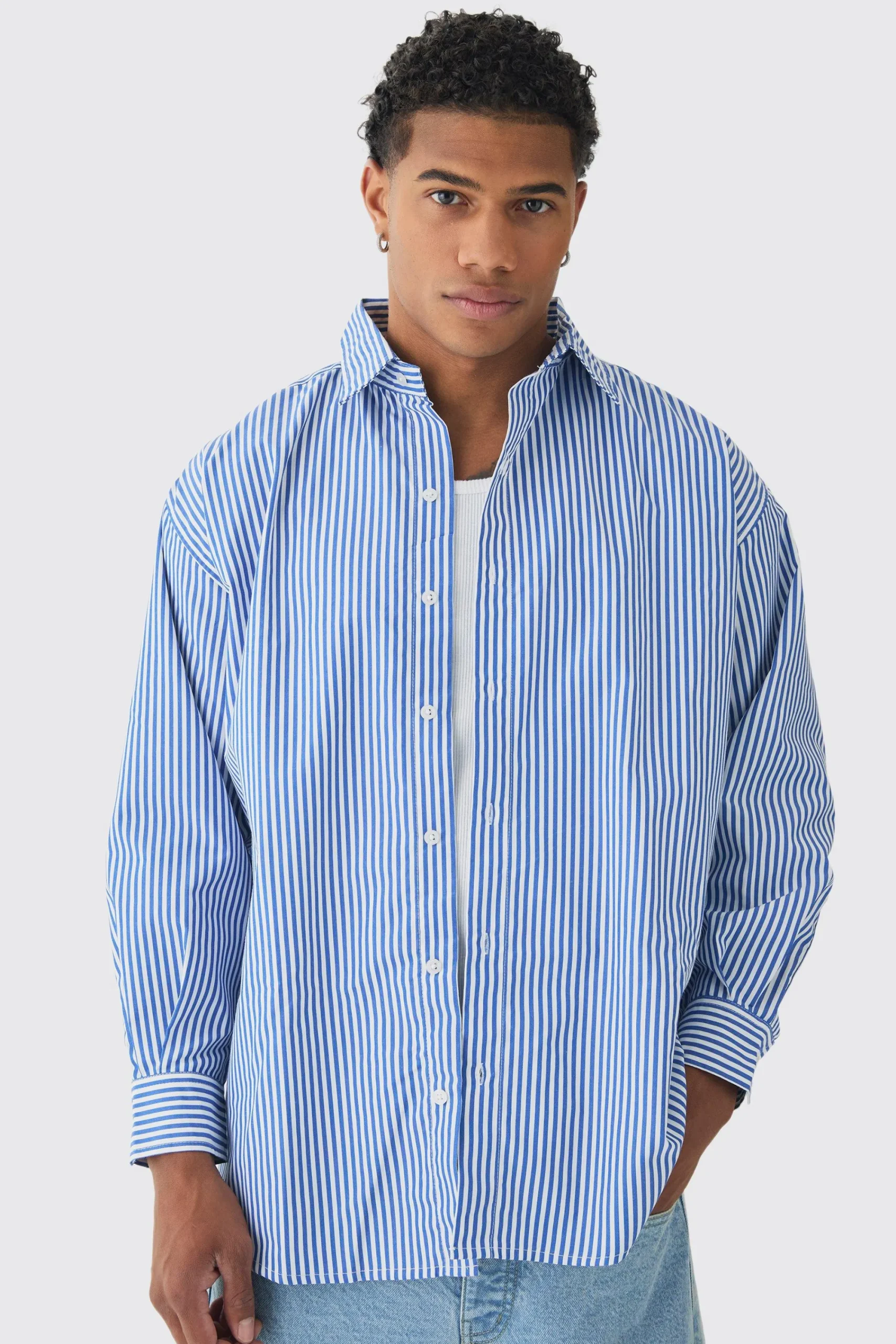 Oversized Striped Long Sleeve Shirt In | UK^boohooMAN Discount