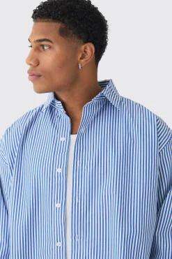 Oversized Striped Long Sleeve Shirt In | UK^boohooMAN Discount