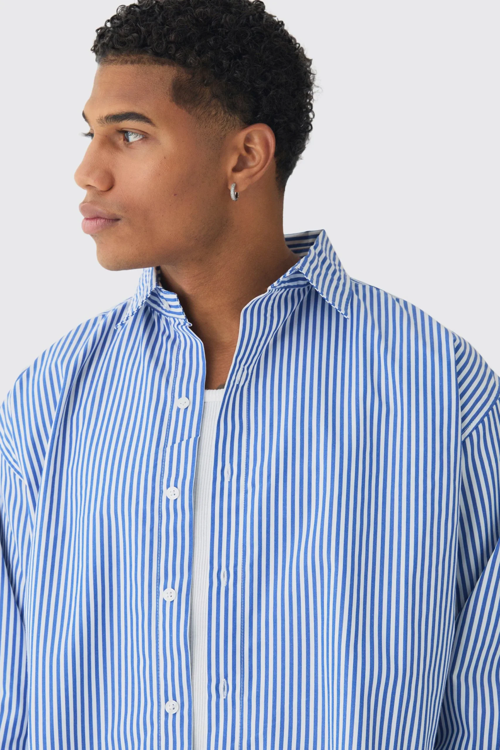 Oversized Striped Long Sleeve Shirt In | UK^boohooMAN Discount