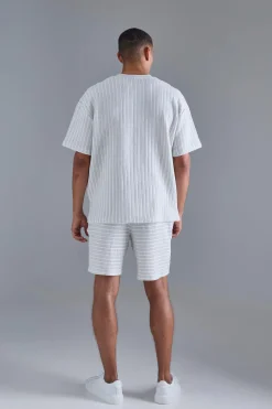 boohooMAN Oversized Striped Textured T-shirt & Short Set | UK| Sets & Co-Ords|Tracksuits