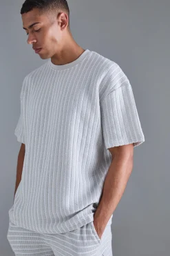 boohooMAN Oversized Striped Textured T-shirt & Short Set | UK| Sets & Co-Ords|Tracksuits