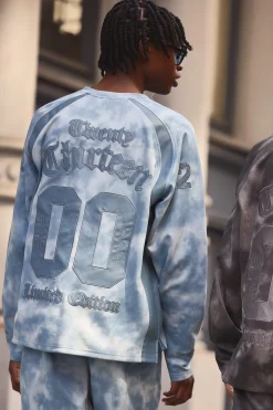 Oversized Suede And PU Applique Varsity Long Sleeve T-Shirt | UK^boohooMAN Online