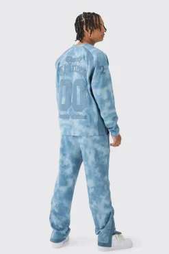 Oversized Suede And PU Applique Varsity Long Sleeve T-Shirt | UK^boohooMAN Online