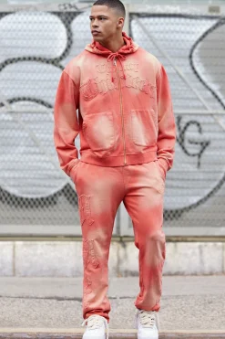 boohooMAN Oversized Sun Bleached 13 Gusset Zip Thru Tracksuit | UK| Tracksuits